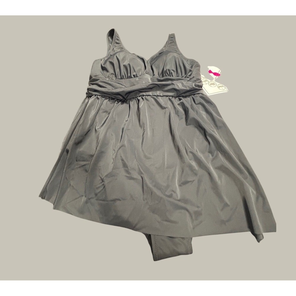 Women With Control Black Shaping Swim Dress Size 14 V-Neck Ruched New‎